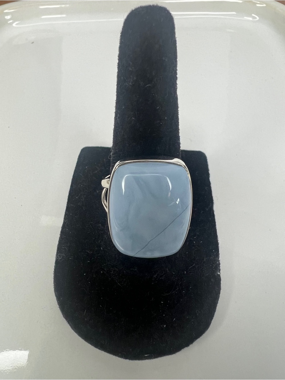 Sterling Silver Owyhee Blue Opal Cushion Statement Ring Size 6 - Picture 2 of 4